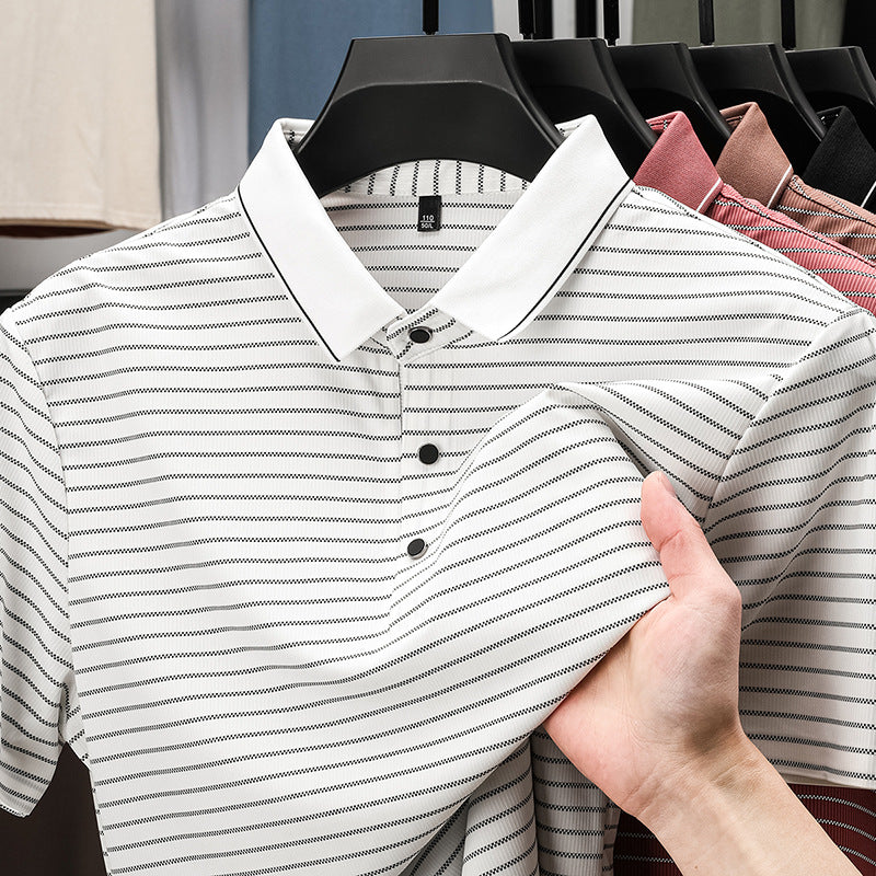 Herren Poloshirt Kurzarm Fein Streifenmuster Atmungsaktiv Modern
