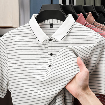 Herren Poloshirt Kurzarm Fein Streifenmuster Atmungsaktiv Modern
