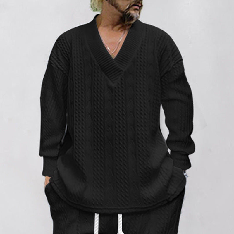 Herren Pullover Kabelstrick V-Ausschnitt Modern Lässig