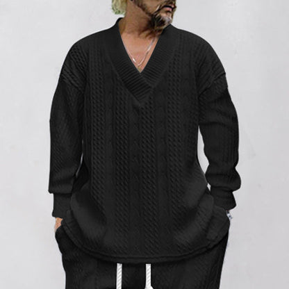 Herren Pullover Kabelstrick V-Ausschnitt Modern Lässig