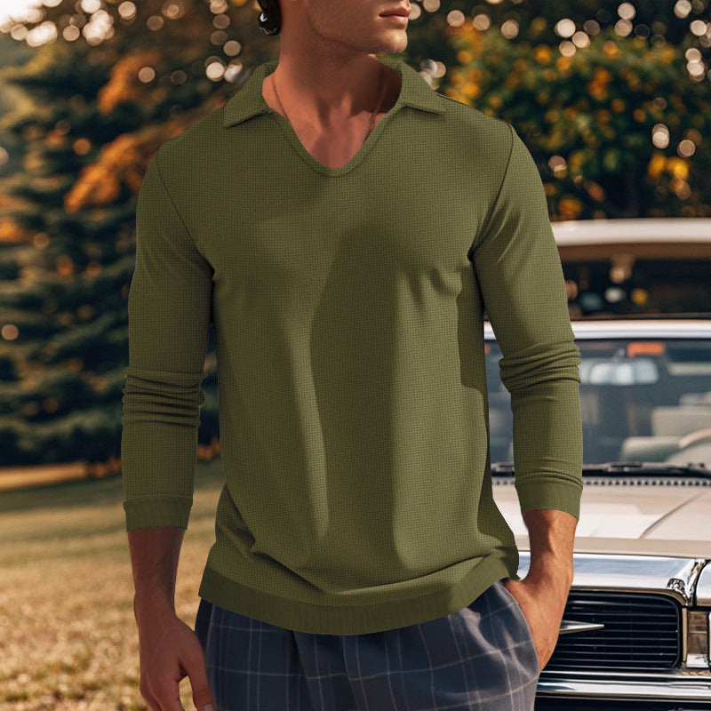 Herren Langarmshirt Modern V-Ausschnitt Strukturiert