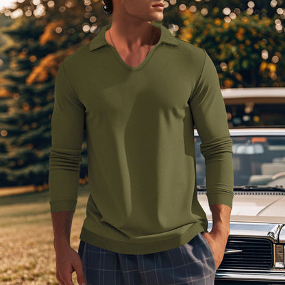 Herren Langarmshirt Modern V-Ausschnitt Strukturiert