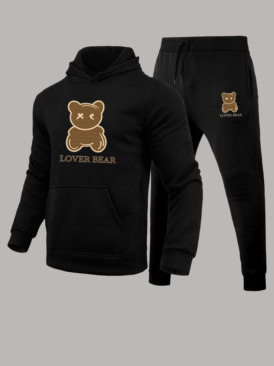 Herren Jogginganzug Bärenmotiv Sportlich Kapuzenpullover Set