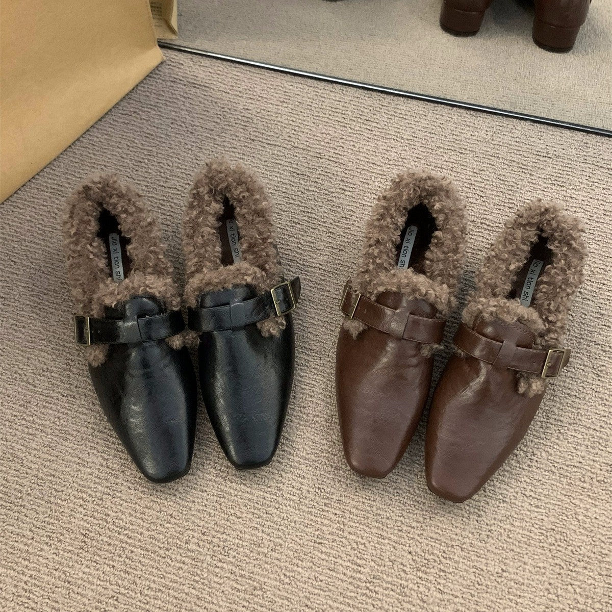 Damen Mokassins Elegante Warmkragen Schnalle