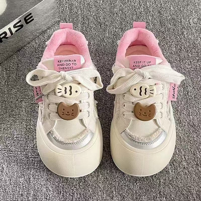 Damen Sneaker Flauschig Weich Schnürsenkel Trendy
