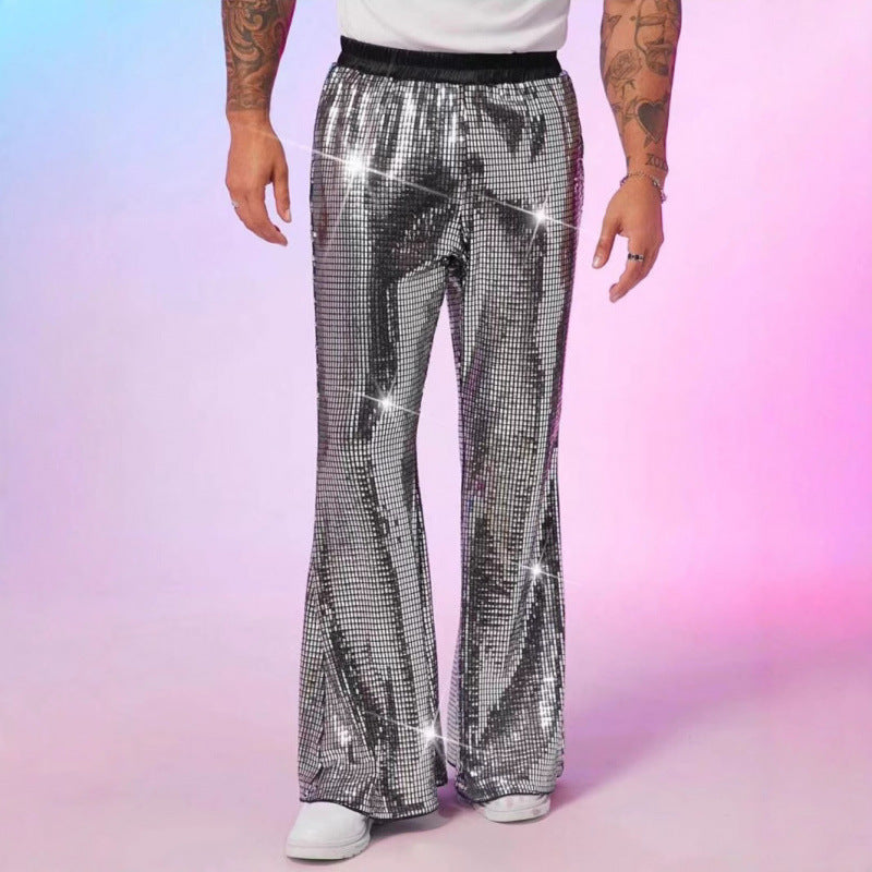 Herren Discohose Glitzernde Weite Bein Elastischer Bund