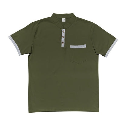 Herren Polo Kurzarm Kontrastknöpfe Brusttasche Modern