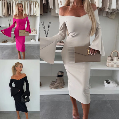 Frauen Wickelkleid Schulterfrei Elegant Kurvig - BerlinGlamour