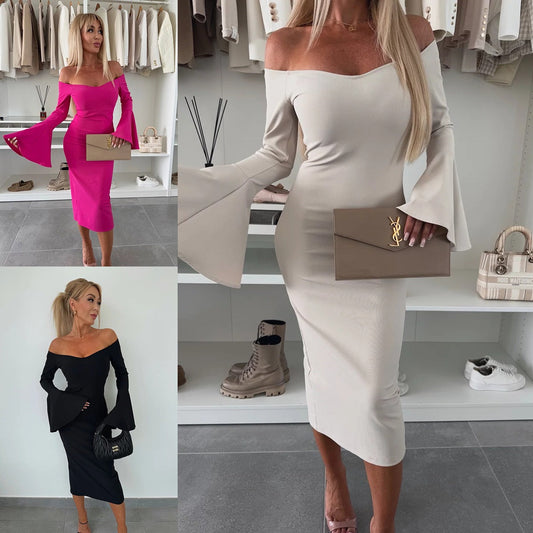 Frauen Wickelkleid Schulterfrei Elegant Kurvig - BerlinGlamour