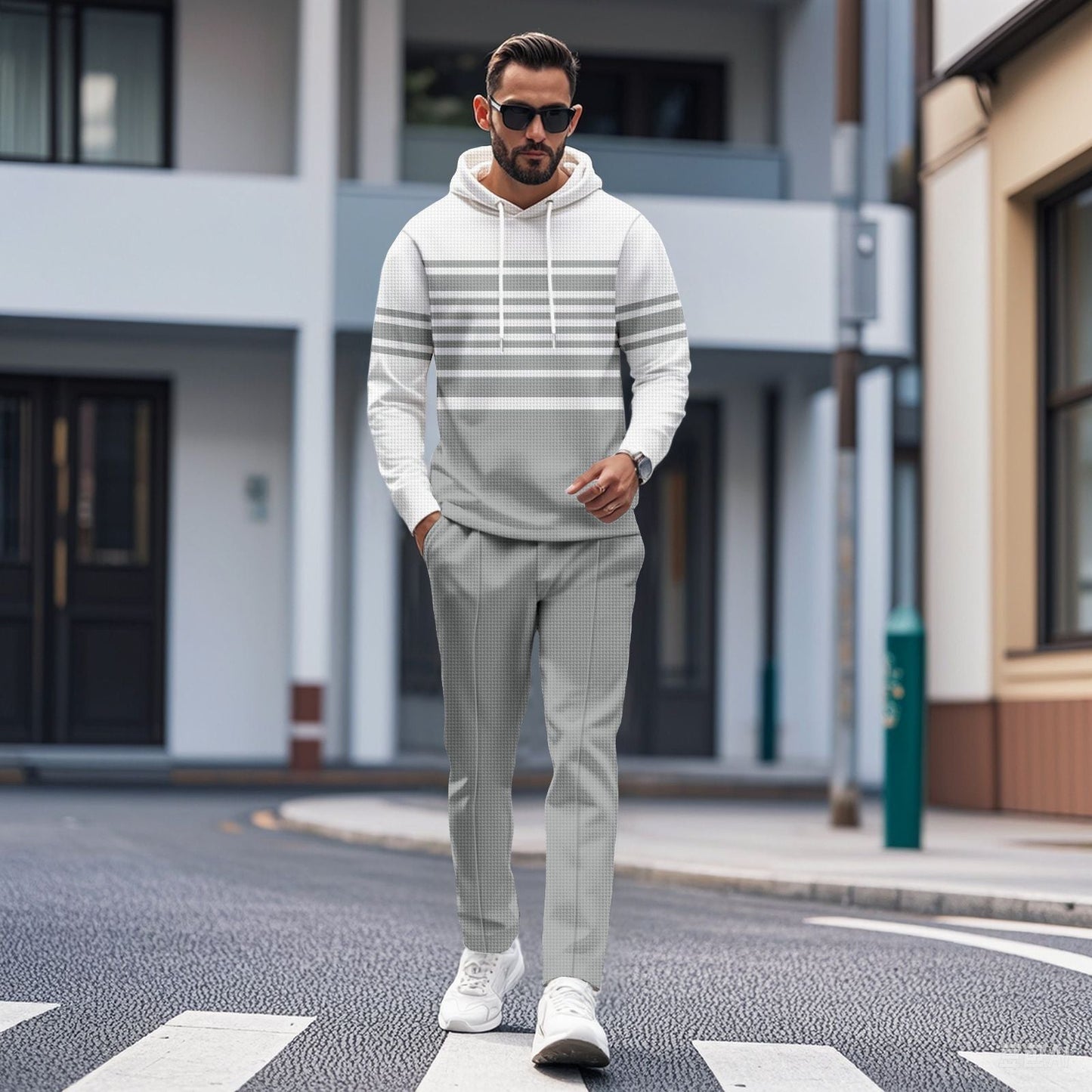 Herren Hoodie Sportlich Streifen Design Modern