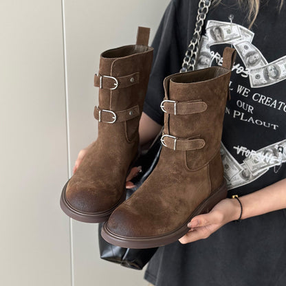 Damen Stiefel Stylisch Schnalle Robust Winter