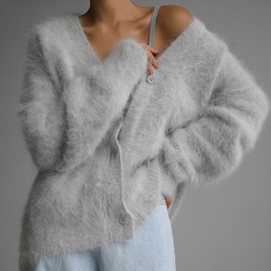 Damen Cardigan Kuschelig V-Ausschnitt Weich Warm