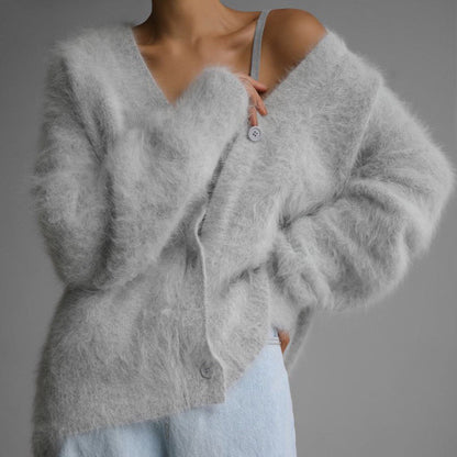Damen Cardigan Kuschelig V-Ausschnitt Weich Warm