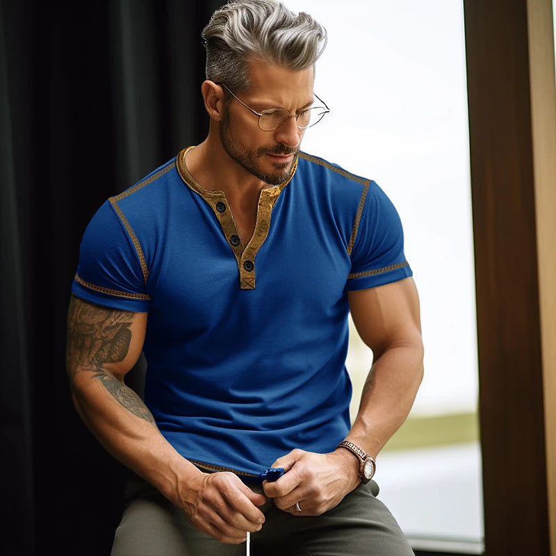 Herren T-Shirt Kurzarm Knopfleiste Modern