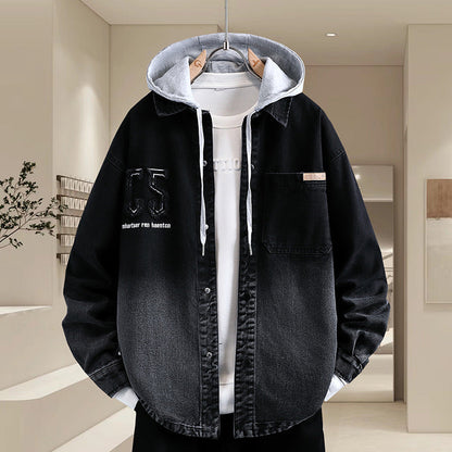 Herren Denim-Hemdjacke Lässig Mit Kapuze Modern