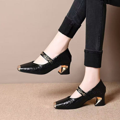 Damen Pumps Elegante Mary Jane Schuhe mit Metall Detail
