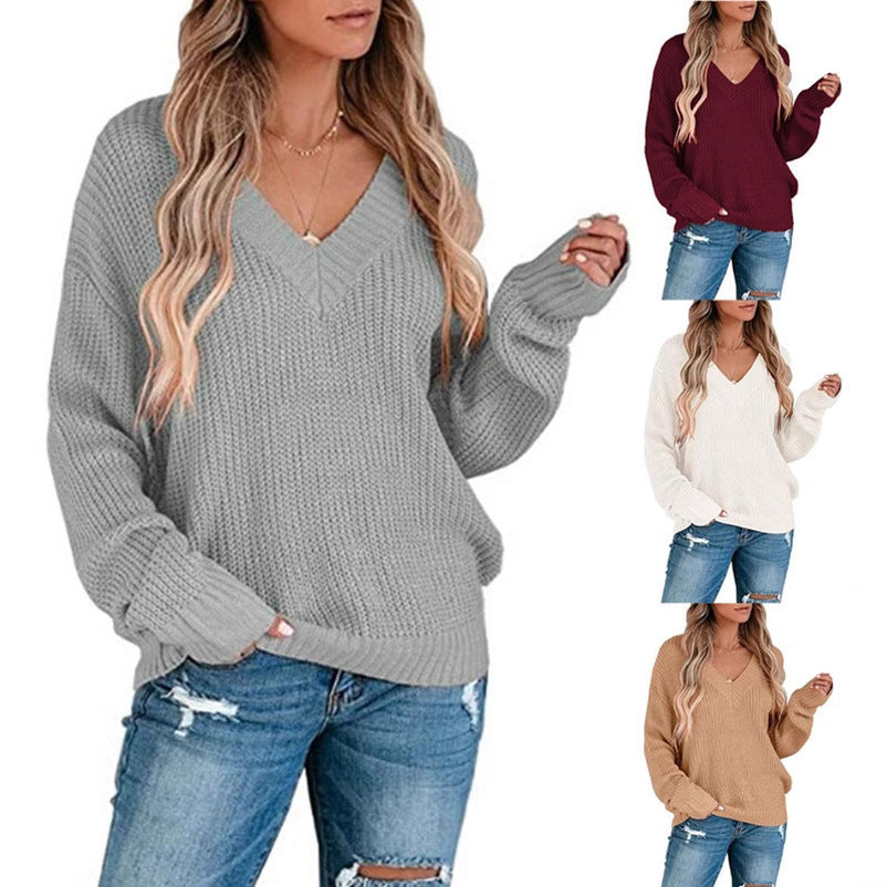 Damen Pullover Feinstrick V-Ausschnitt Lässig Elegant - BerlinGlamour