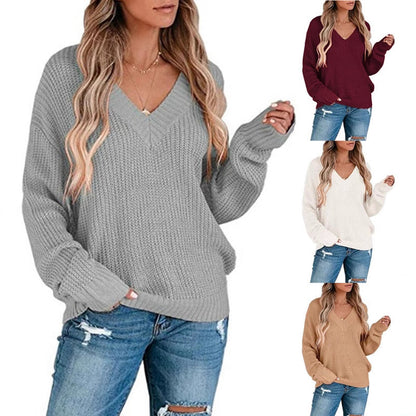 Damen Pullover Feinstrick V-Ausschnitt Lässig Elegant - BerlinGlamour