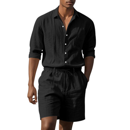 Herren Kurzarmhemd Elegant mit Aufschlagkragen und Bermuda Shorts Modern