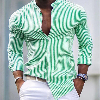 Herren Langarmhemd Modern Stehkragen Streifen Design
