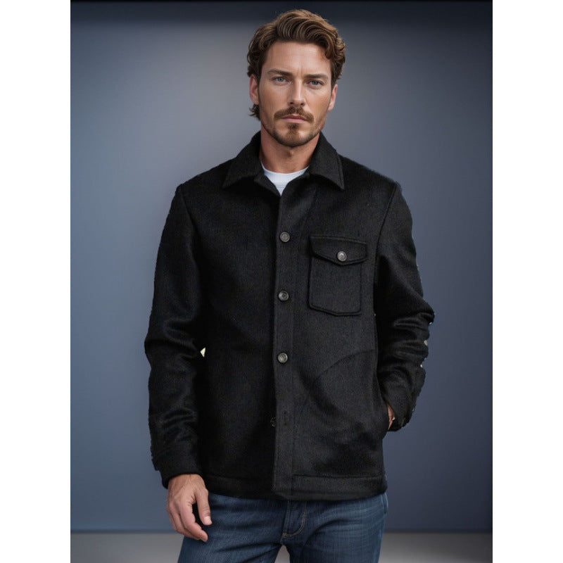 Herren Wintermantel Casual Wolle Schwarz