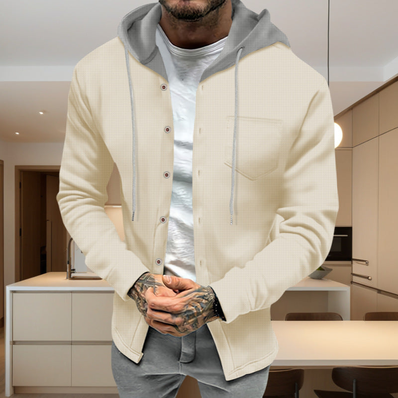 Herren Jacke Freizeit Kapuze Knopfleiste Modisch Casual