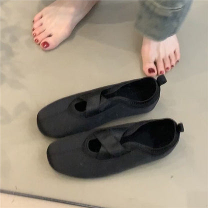 Damen Ballerinas Kreuzriemen Design Bequem Schick