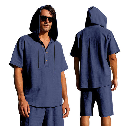 Herren Jogginganzug Kapuze Kurze Hose Sportlich Modern