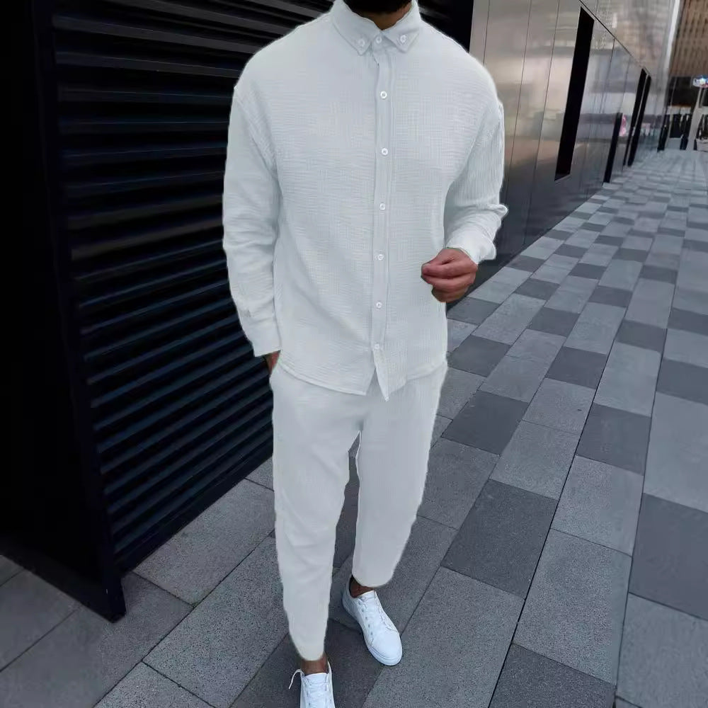 Herren Langarmhemd Elegant Modern mit Knöpfen und Struktur
