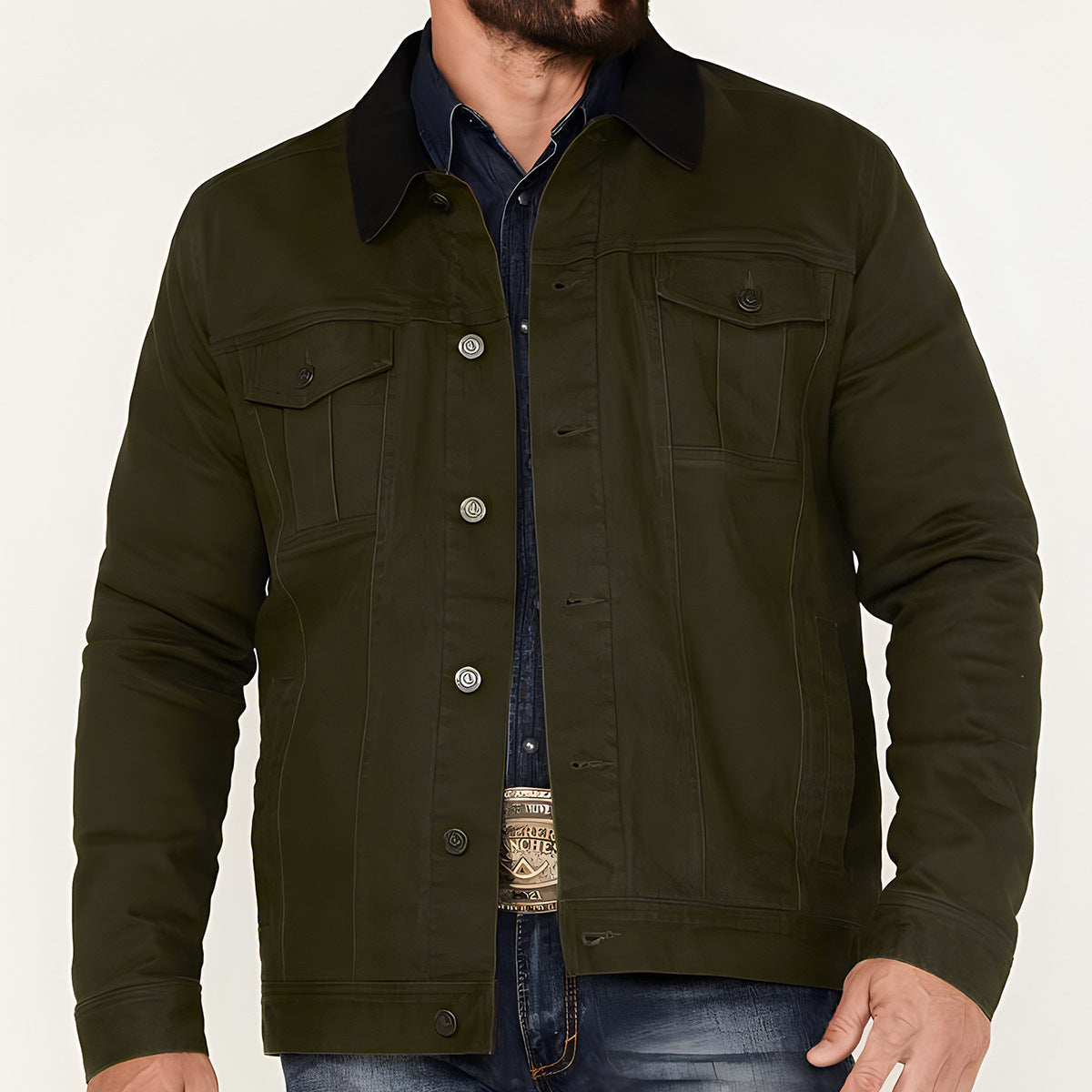 Herren Jeansjacke Klassisch Mit Taschen Modern