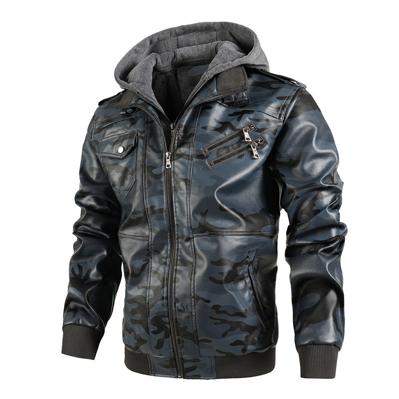 Herren Lederjacke Mit Kapuze Multifunktional Moderne Design