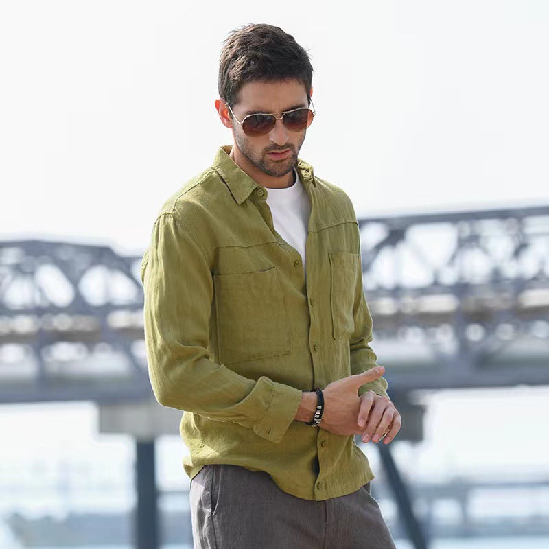 Herren Leichtes Sommerhemd mit Taschen Baumwolle Bequem
