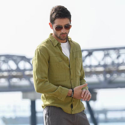 Herren Leichtes Sommerhemd mit Taschen Baumwolle Bequem
