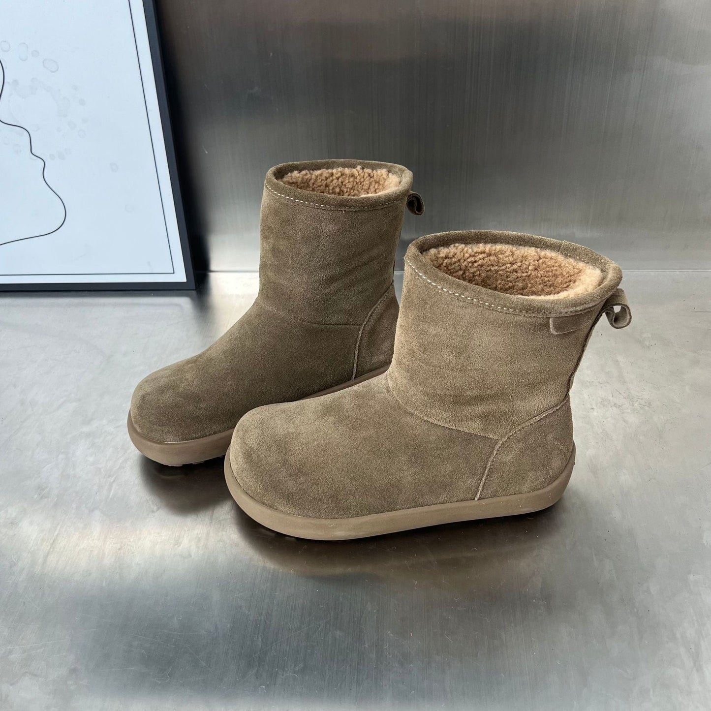 Damen Winterstiefel Weiches Wildleder Fleecegefüttert Warm