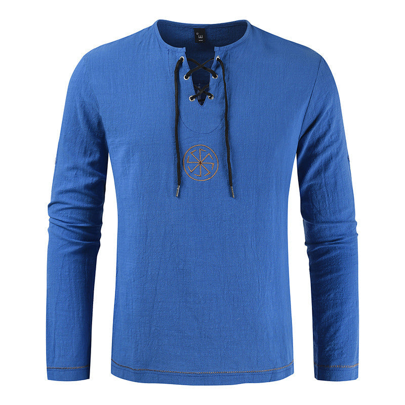 Herren Langarmshirt Romantisch Schnürdesign Elegant