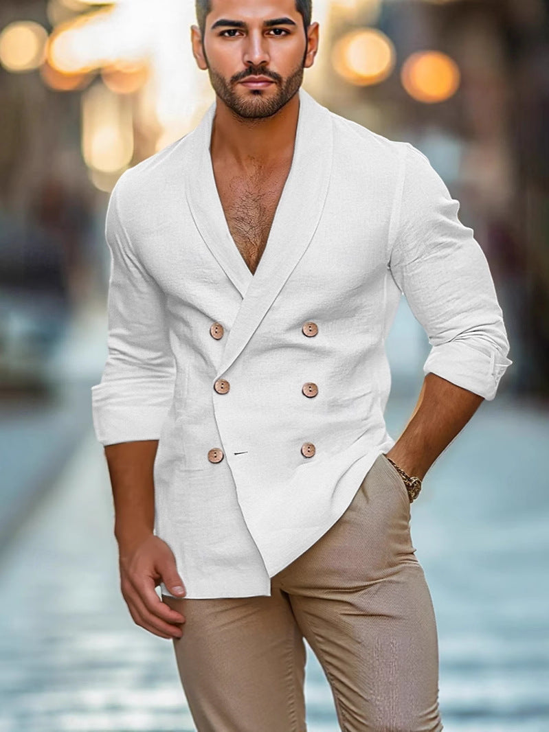 Herren Leinenblazer Elegent Doppelter Knopf Modern - BerlinGlamour