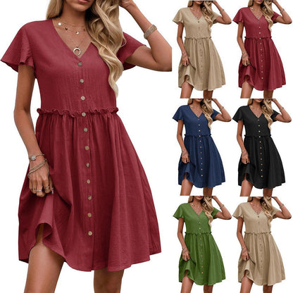 Damenkleid Drehkleid mit Knöpfen und Taschen Elegant Kurz - BerlinGlamour