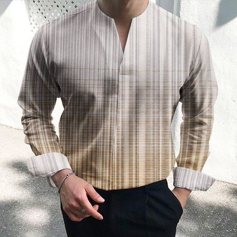 Herren Langarmhemd Modern V-Ausschnitt Streifenmuster