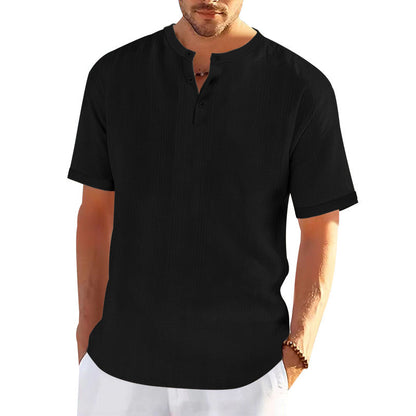 Herren Kurzarmshirt Modern Strukturiert Knopfleiste Trendy