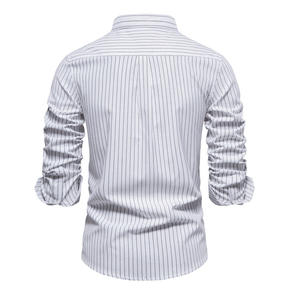 Herren Hemd Streifen Henley Stil Ärmel Rollbar Modern