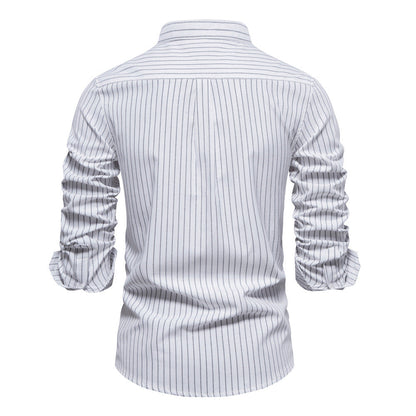 Herren Hemd Streifen Henley Stil Ärmel Rollbar Modern