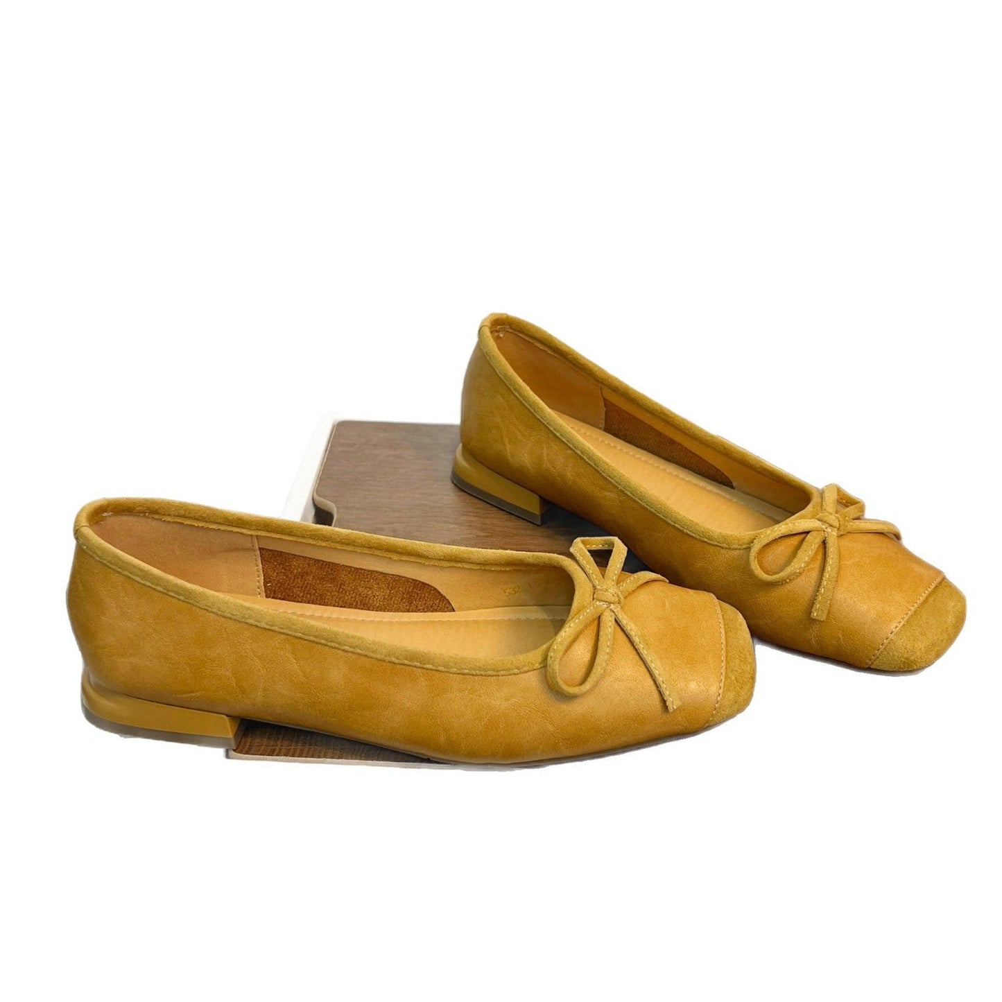 Damen Ballerinas Elegante Leder Schuhe mit Schleifenverschluss