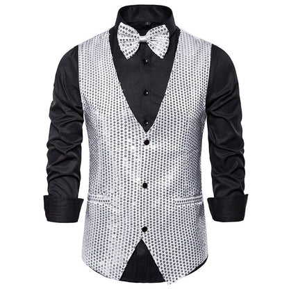 Herren Weste Glitzer Pailletten mit Fliegenbinder Elegant