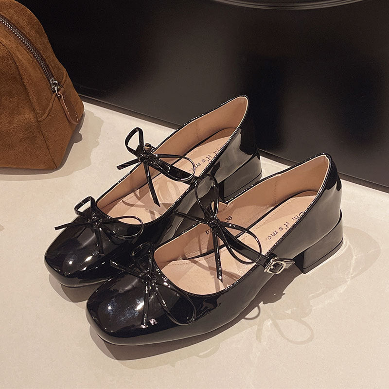 Damen Ballerinas Schleifen Applikation Elegant Blockabsatz