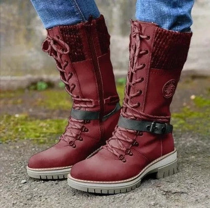 Damen Winterstiefel Warm gefüttert Schnürstiefel Trend