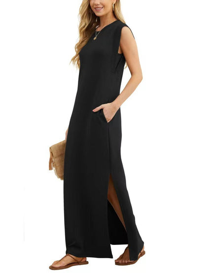 Damen Maxikleid Elegant Lang Ärmig Schlicht