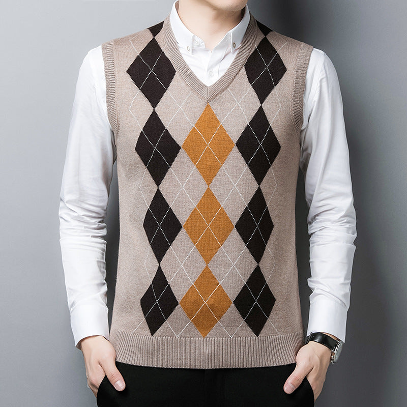 Herren Strickpullover V-Ausschnitt Rautenmuster Eleganter Pullover - BerlinGlamour