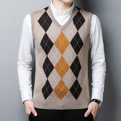 Herren Strickpullover V-Ausschnitt Rautenmuster Eleganter Pullover - BerlinGlamour