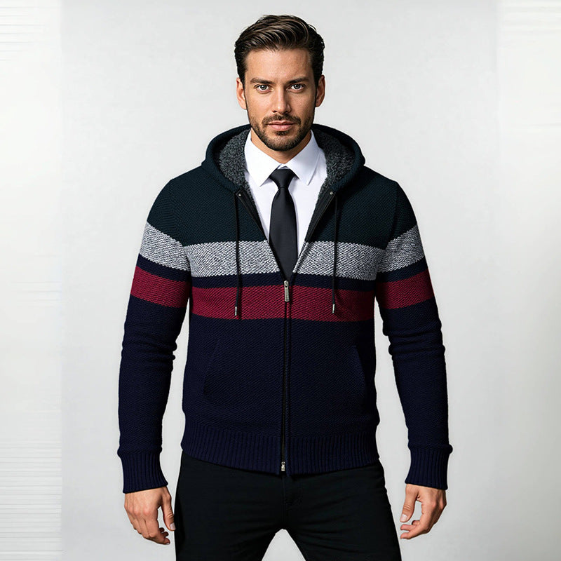 Herren Strickjacke Kapuze Modern Zipper Schwarz - BerlinGlamour