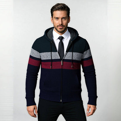 Herren Strickjacke Kapuze Modern Zipper Schwarz - BerlinGlamour